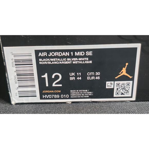 Nike Men's Size 12 Air Jordan 1 Mid SE (HV0789 010) Sneaker Trainer Black - Picture 8 of 9